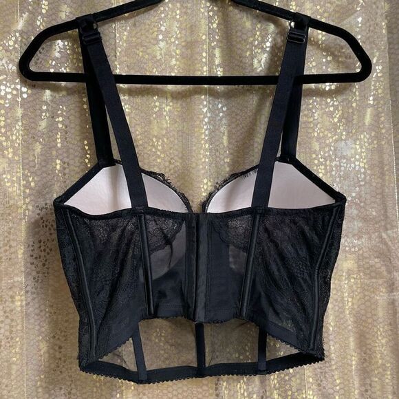 Victoria’s Secret Black Rhinestone Strap Pushup Corset Bra Top 34DD - Picture 2 of 9